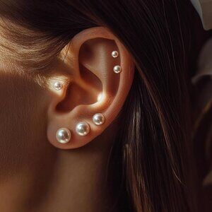 New Small Pearl Stud Earrings for Women, 6 Pairs
